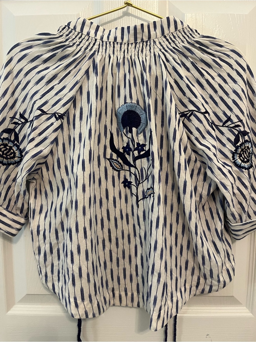 Carolina K Embroidered Striped Organic Cotton Boho Blouse Top Size S - Picture 7 of 12